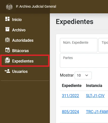 módulo de expedientes